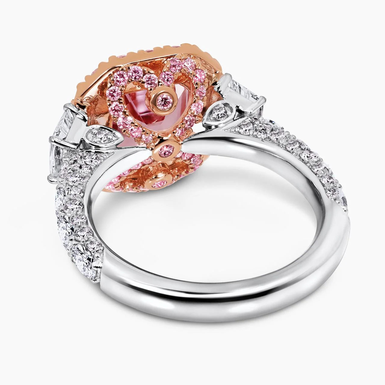 CUORE MIO - Platinum and 18ct rose gold 3.18ct natural pink Madagascan Padparadscha unheated sapphire and Argyle Pink diamond ring - Image 4