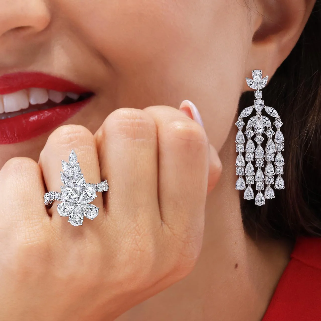 GINEVRA - Platinum 20=4.57ct pear marquise and round brilliant cut diamond cluster ring - Image 3