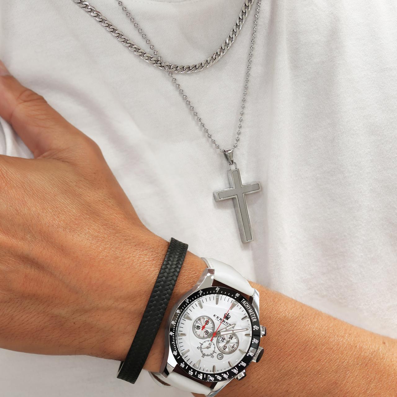 Polished stainless steel cross necklace - Image 2