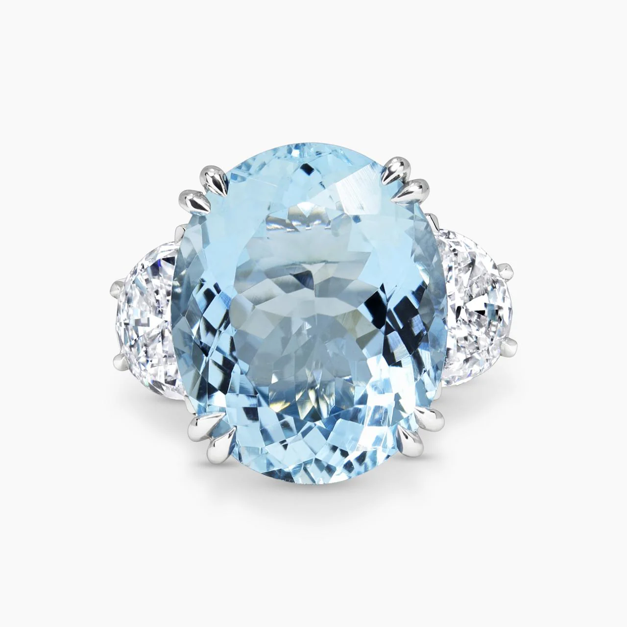 Portofino Blu - 18ct white gold 8.85ct oval aquamarine and half moon brilliant cut diamond ring
