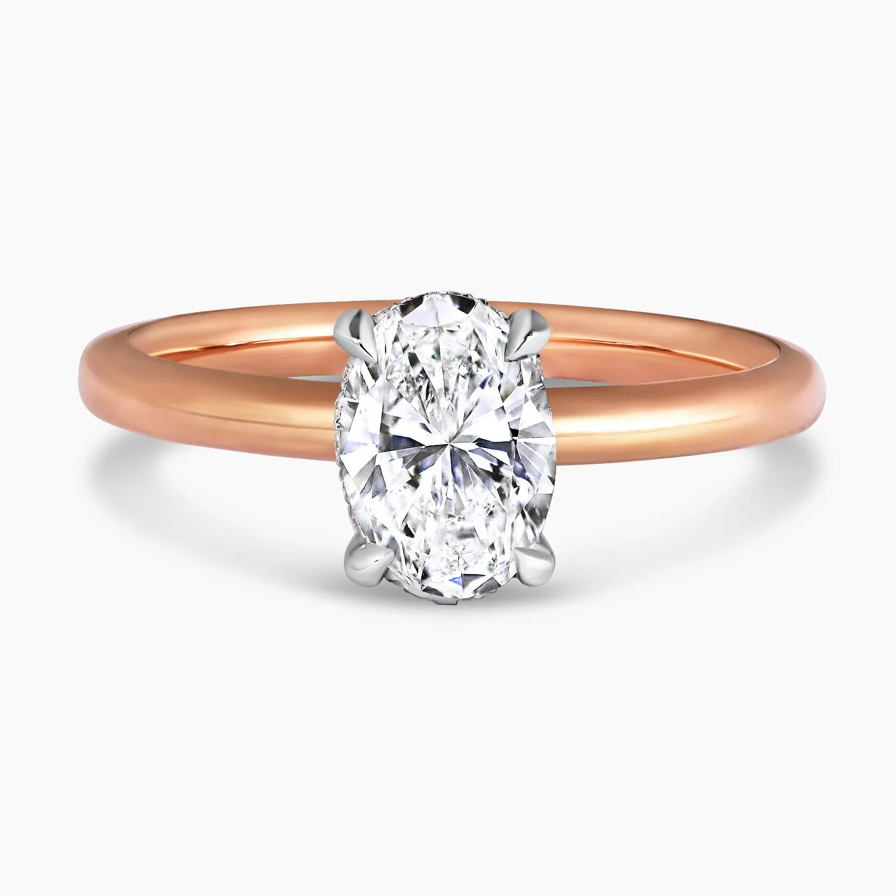 POSITANO DIA - 18ct rose and white gold 1.00ct GVS2 oval and round brilliant cut diamond hidden halo pinched band engagement ring - Image 2
