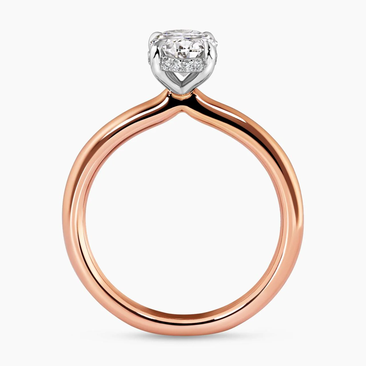POSITANO DIA - 18ct rose and white gold 1.00ct GVS2 oval and round brilliant cut diamond hidden halo pinched band engagement ring - Image 4