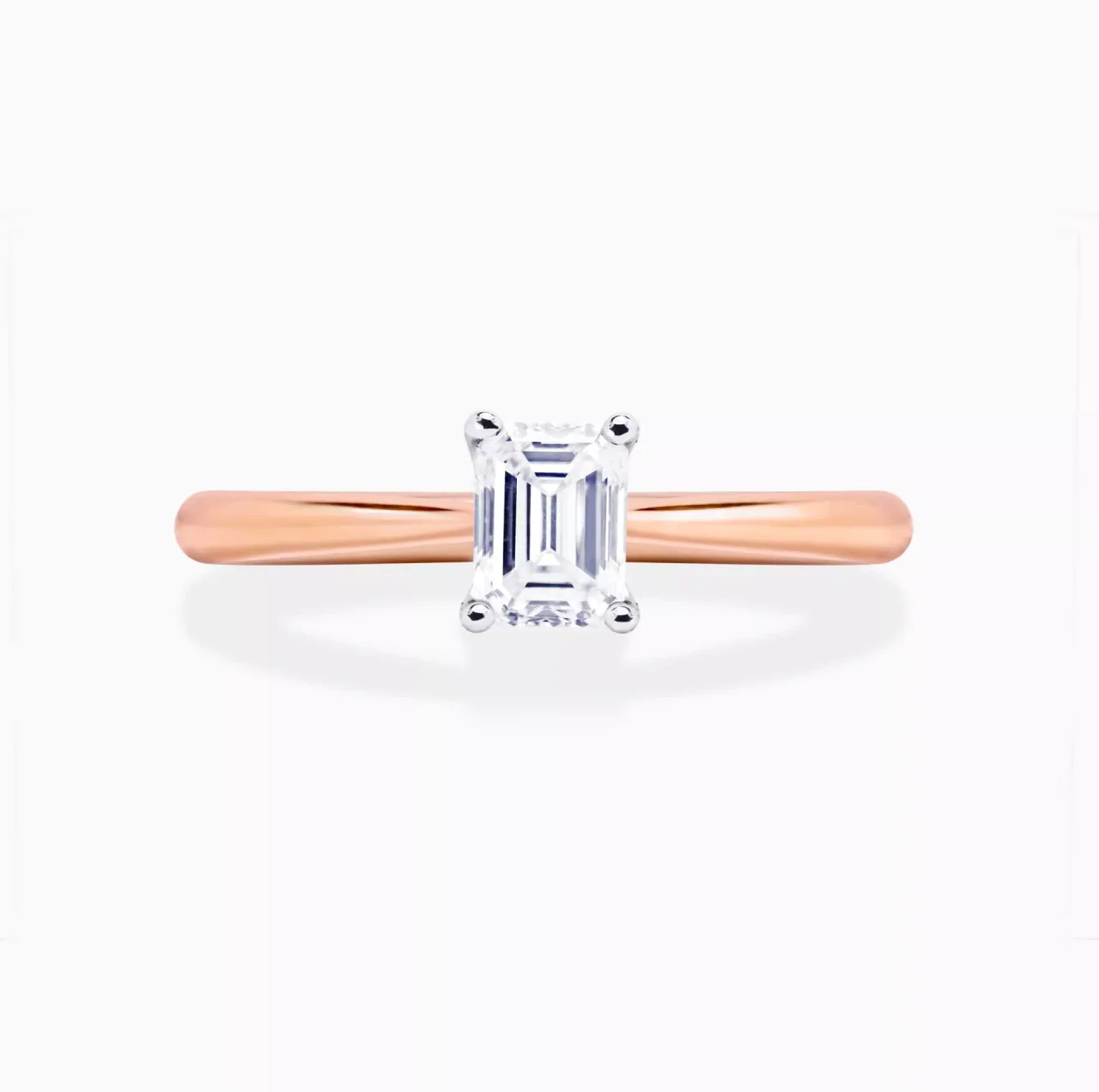 PUGLIA - 18ct rose and white gold emerald cut diamond cross over underail engagement ring