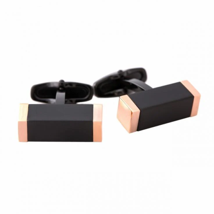 Rose gold plated black steel cufflinks - Image 2