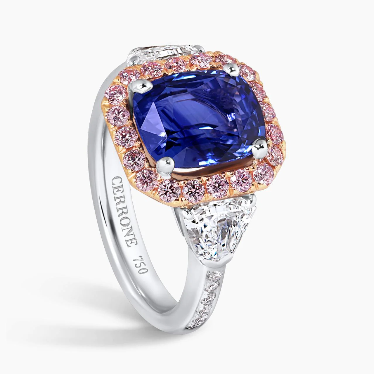SONGO DI PRIMAVERA - Platinum and 18ct rose gold cushion cut blue sapphire and pink diamond ring - Image 2