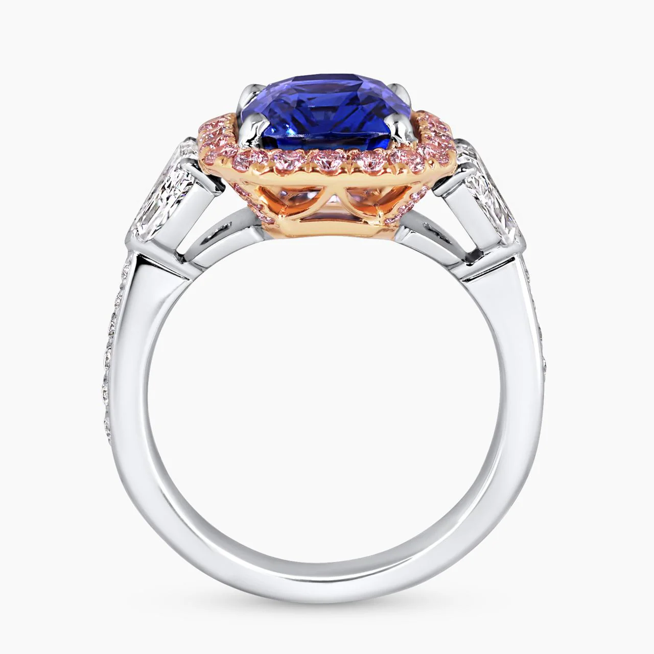 SONGO DI PRIMAVERA - Platinum and 18ct rose gold cushion cut blue sapphire and pink diamond ring - Image 3