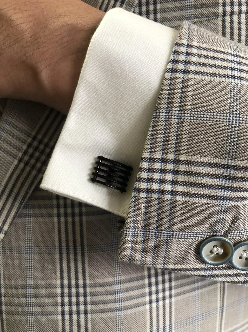 Stainless steel plated black open rectangular cufflinks - Image 6